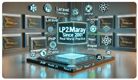 jasa pembuatan aplikasi dan pembelajaran berbasis web, termasuk Laravel, CodeIgniter CI, Drupal, Joomla, PHP, React JS, .JS, dan teknologi web lainnya